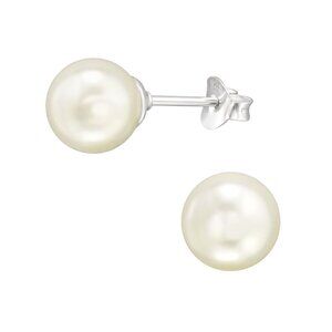 Sterling Silver White Pearl Stud Earring 8mm